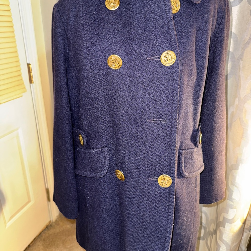 Vintage Navy Double-Breasted Pea Coat with Gold Buttons